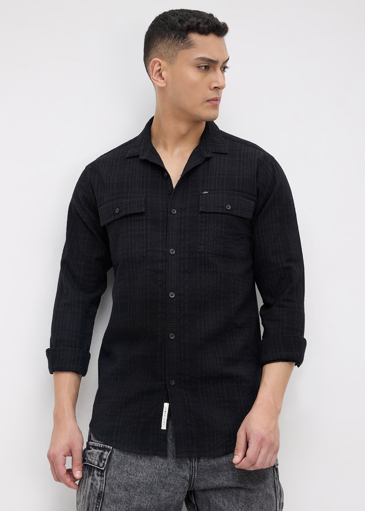 Poppin Full Sleeve Shirt: Black