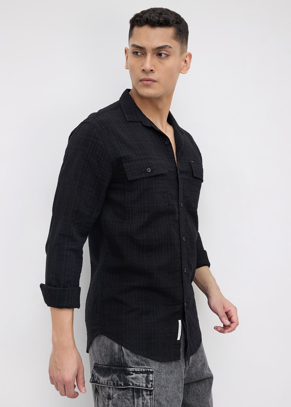 Poppin Full Sleeve Shirt: Black