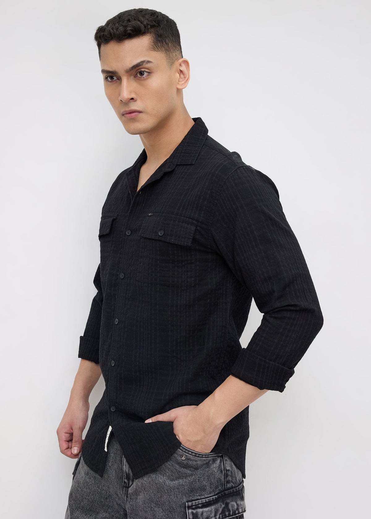 Poppin Full Sleeve Shirt: Black