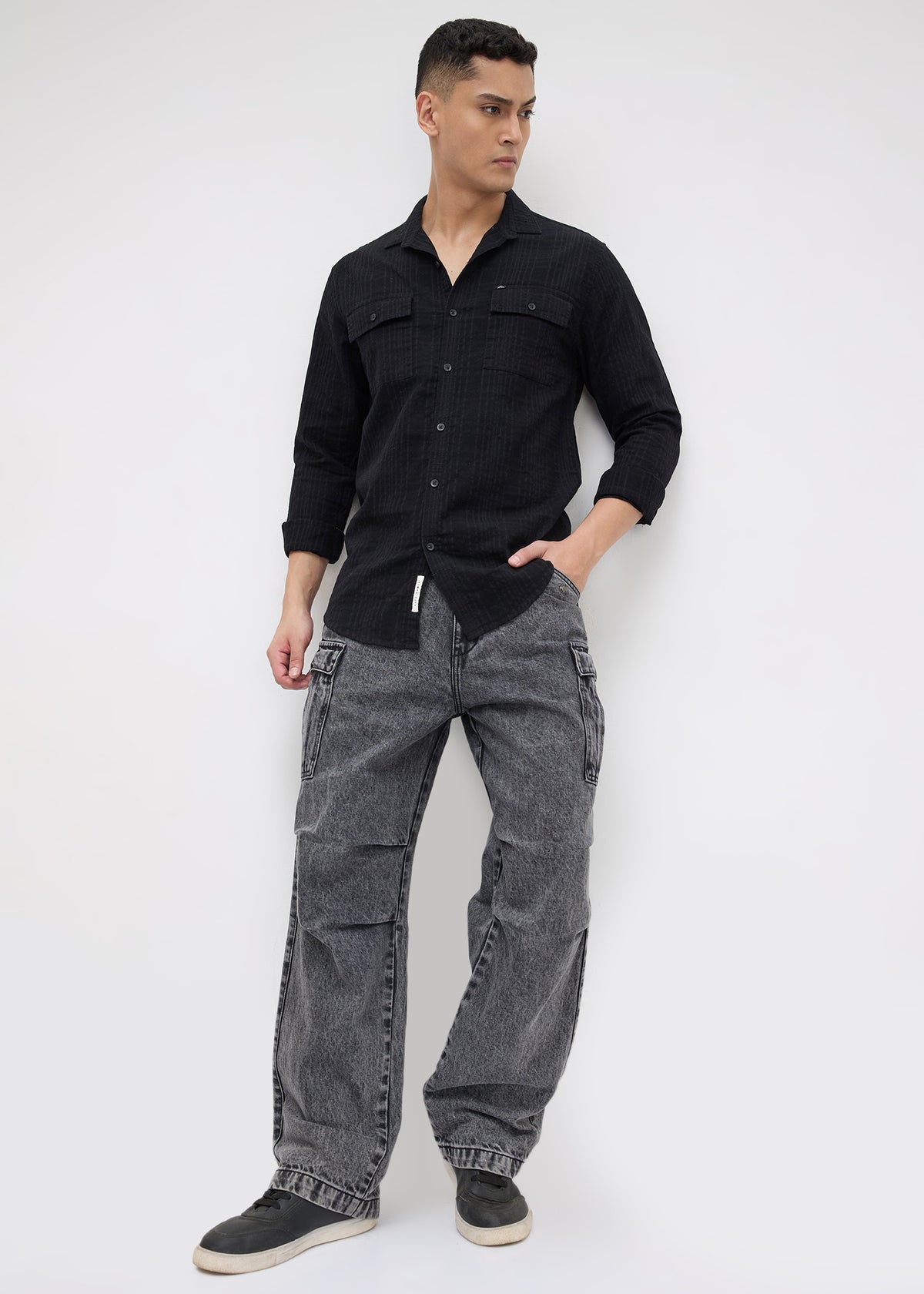 Poppin Full Sleeve Shirt: Black