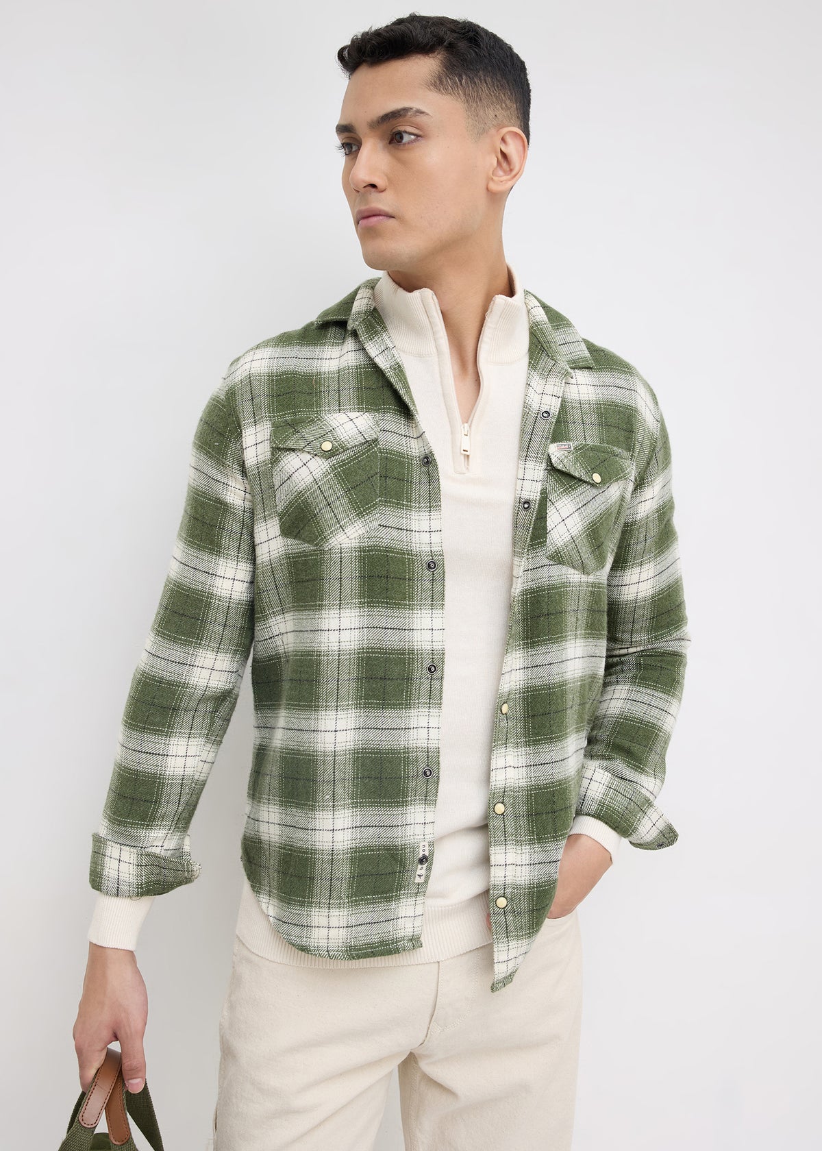 Violation Checked Full Sleeve Shirt: Green