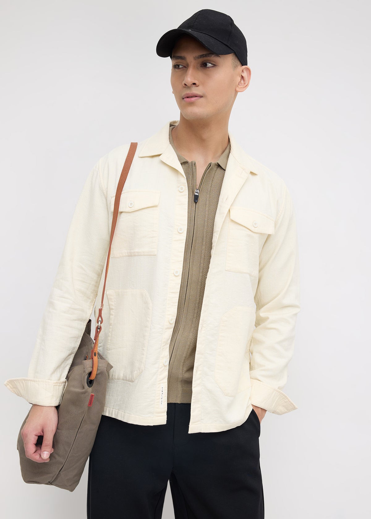 Welfare Textured Full Sleeve Shacket: White