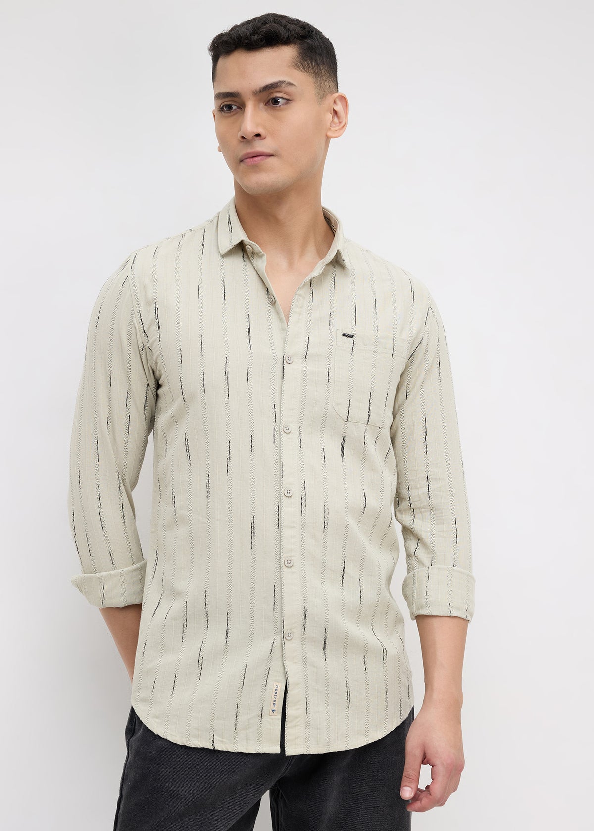 Qatar Full Sleeve Textured Shirt: Pista