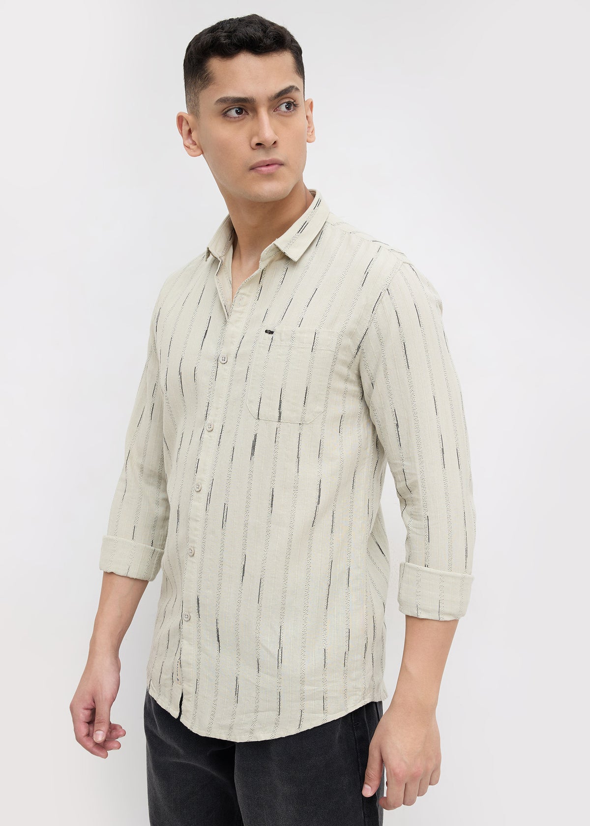 Qatar Full Sleeve Textured Shirt: Pista