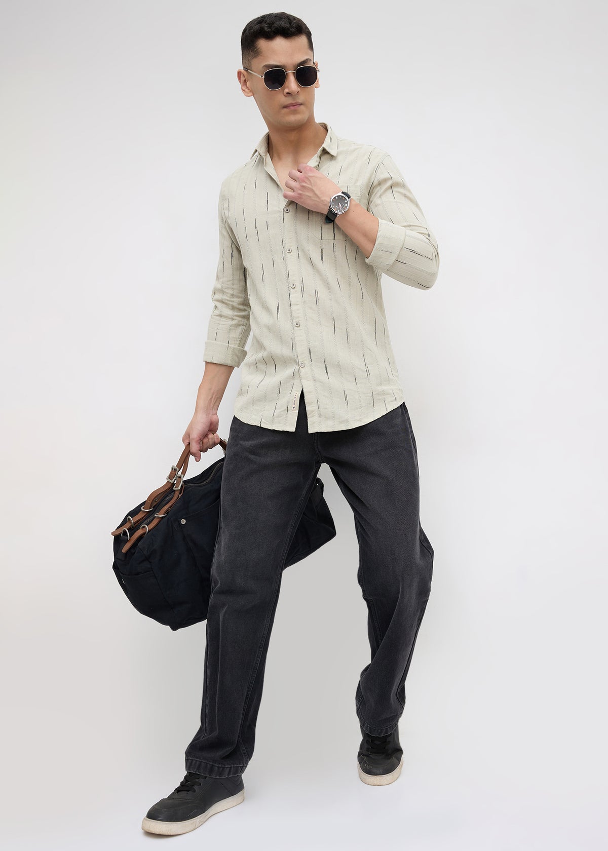 Qatar Full Sleeve Textured Shirt: Pista