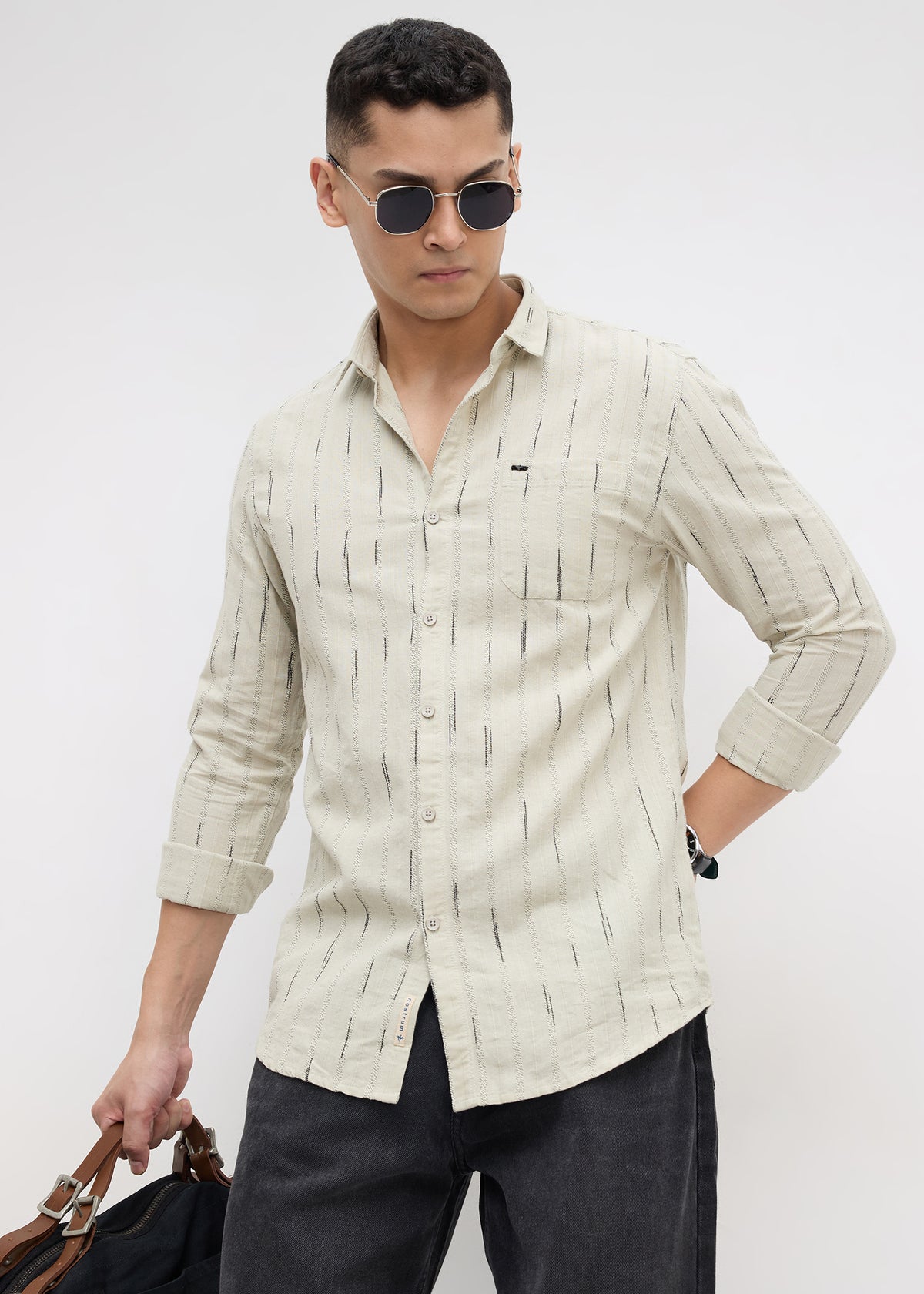 Qatar Full Sleeve Textured Shirt: Pista