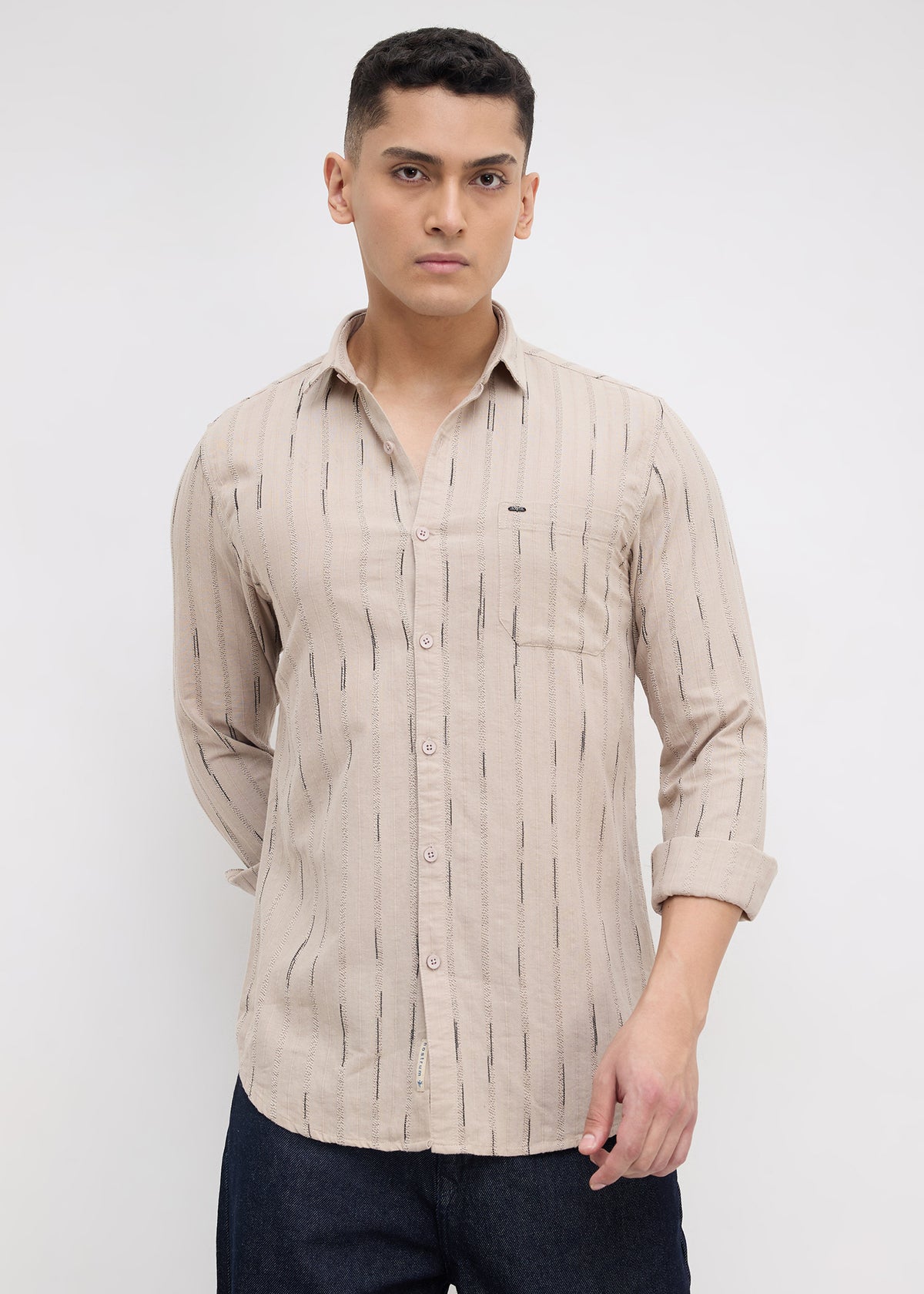 Qatar Full Sleeve Textured Shirt: Beige