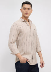 Qatar Full Sleeve Textured Shirt: Beige