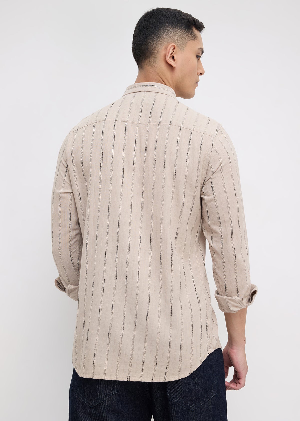 Qatar Full Sleeve Textured Shirt: Beige