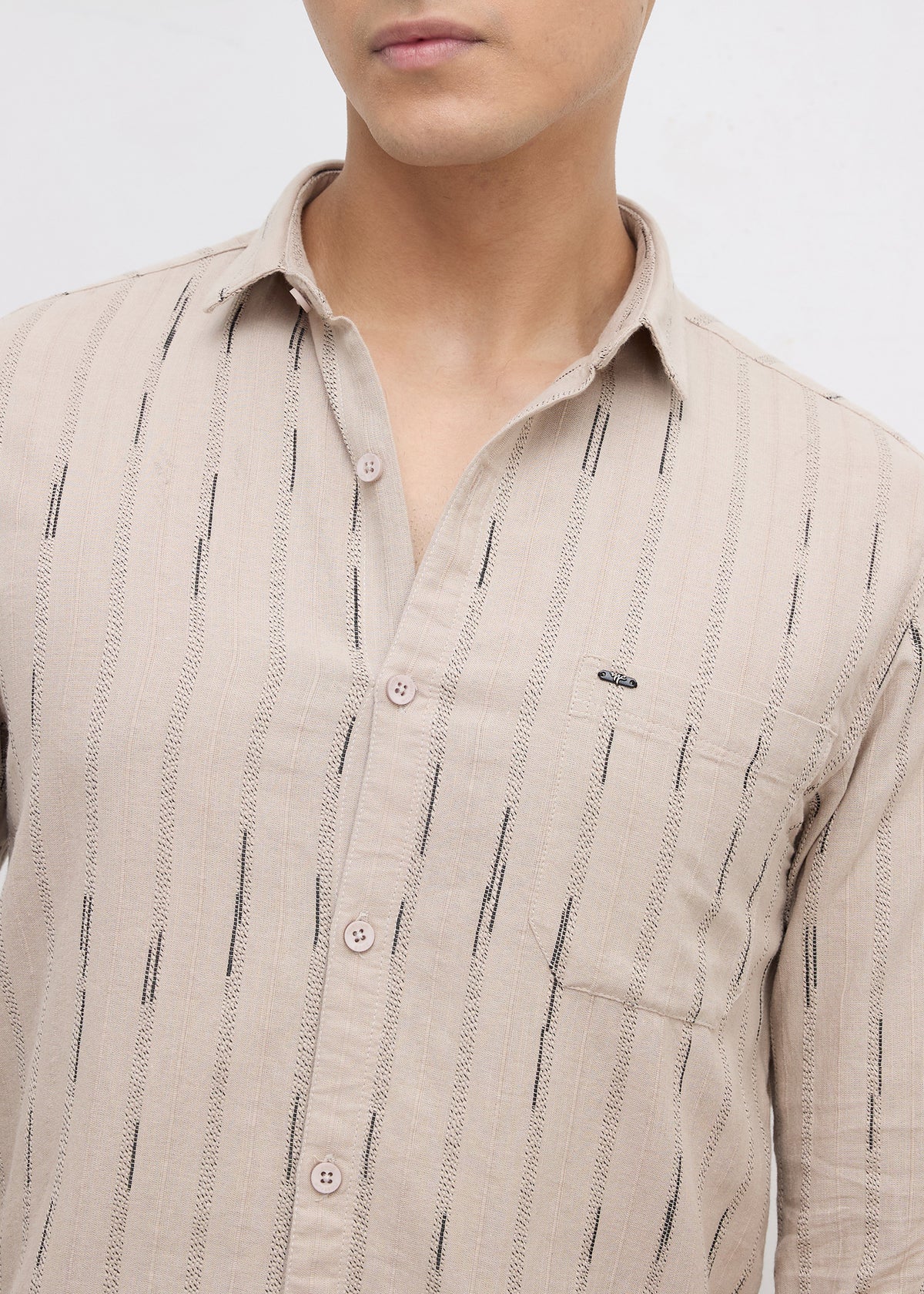 Qatar Full Sleeve Textured Shirt: Beige