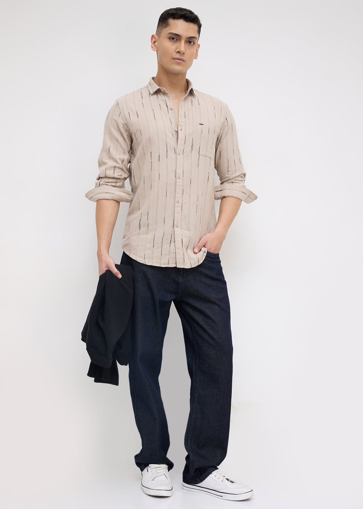 Qatar Full Sleeve Textured Shirt: Beige