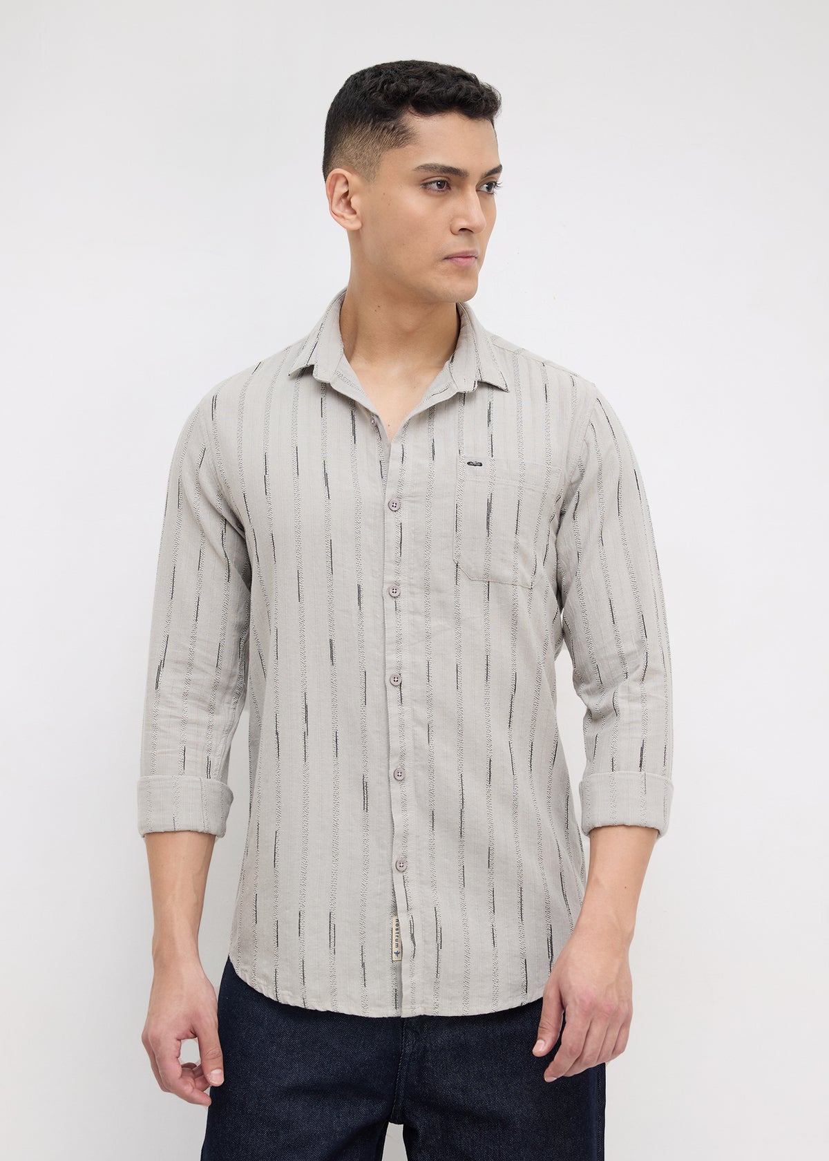 Qatar Full Sleeve Textured Shirt: Grey
