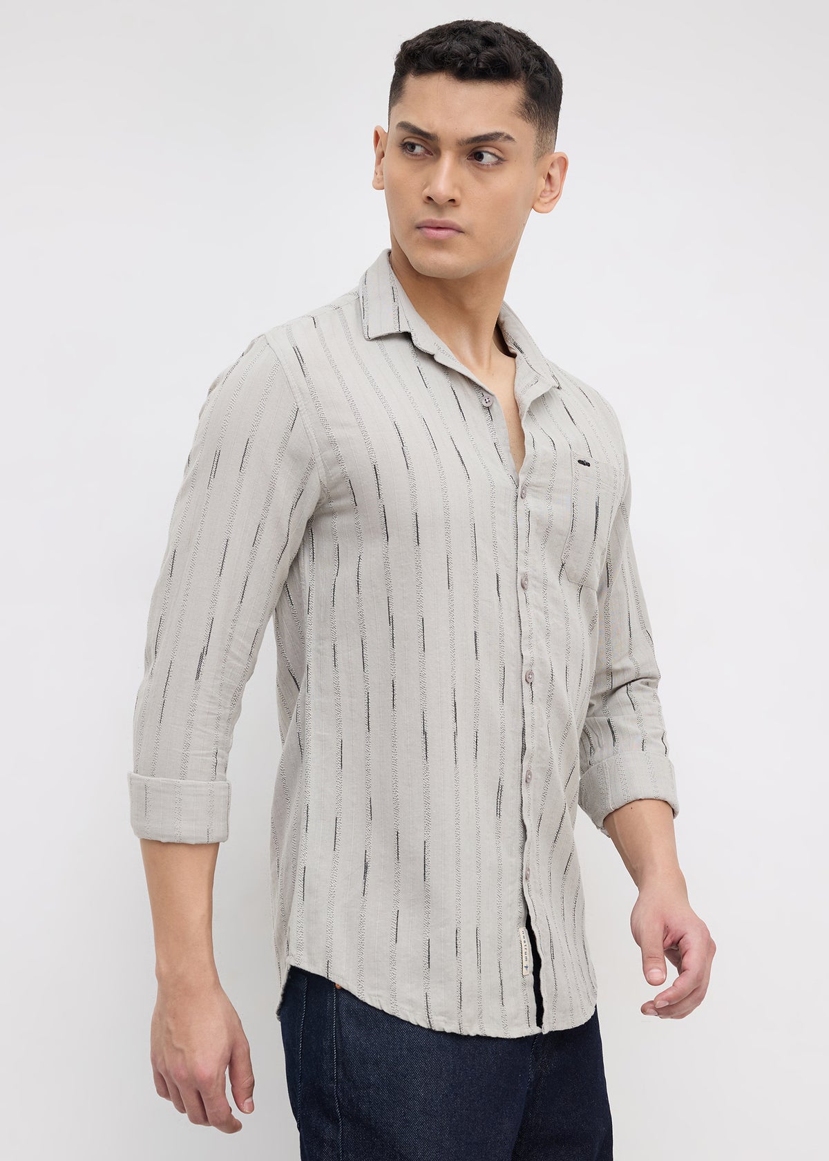 Qatar Full Sleeve Textured Shirt: Grey