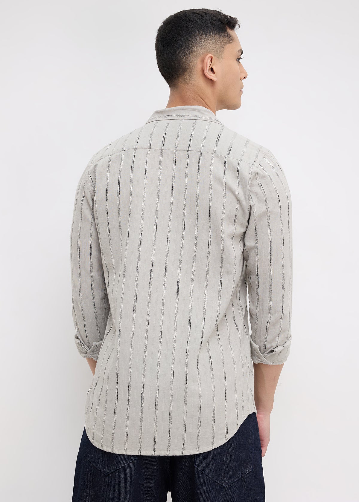 Qatar Full Sleeve Textured Shirt: Grey