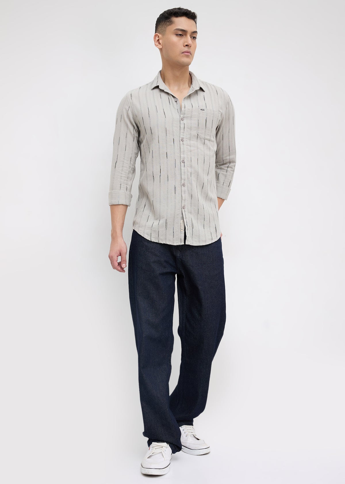 Qatar Full Sleeve Textured Shirt: Grey