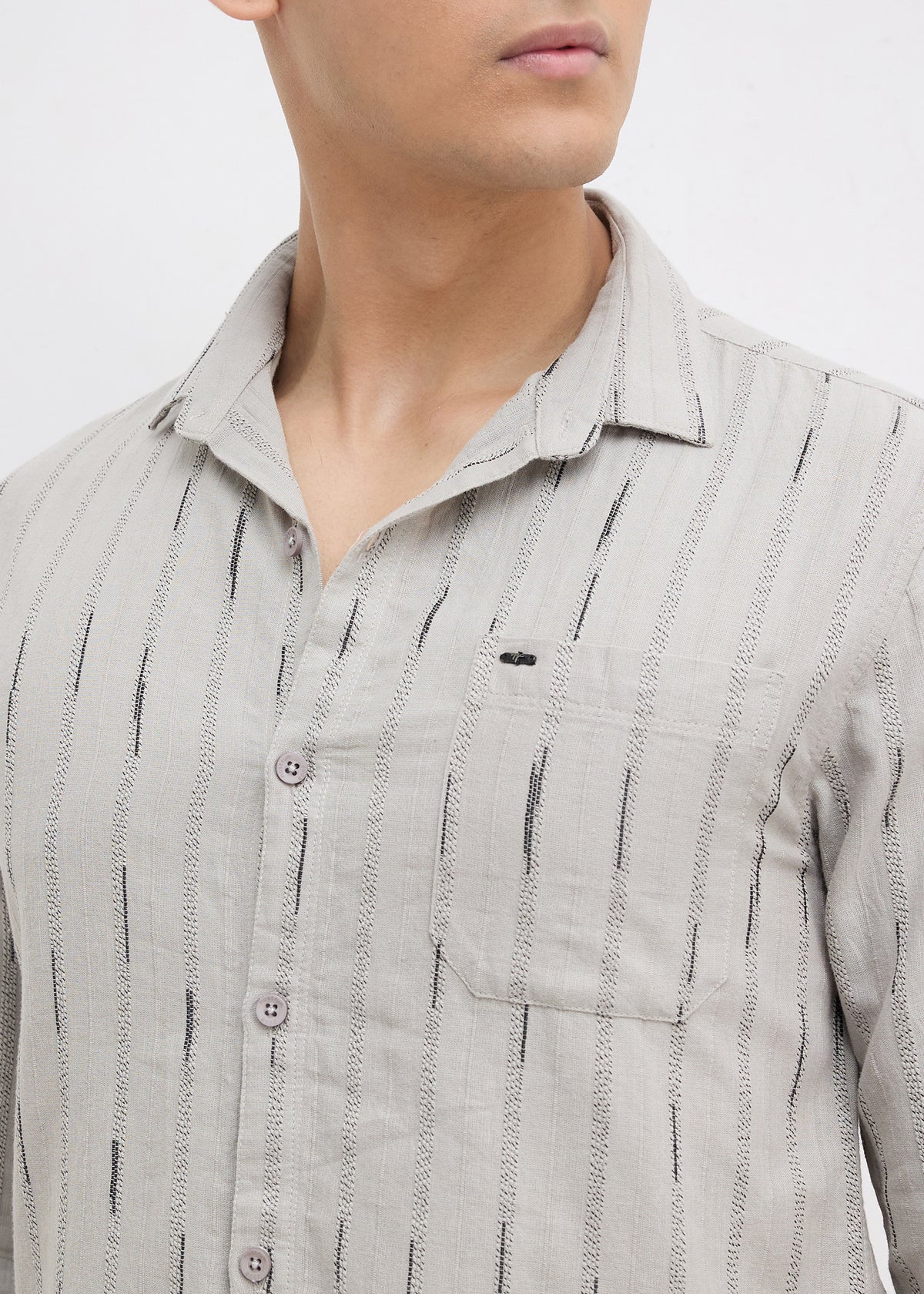 Qatar Full Sleeve Textured Shirt: Grey