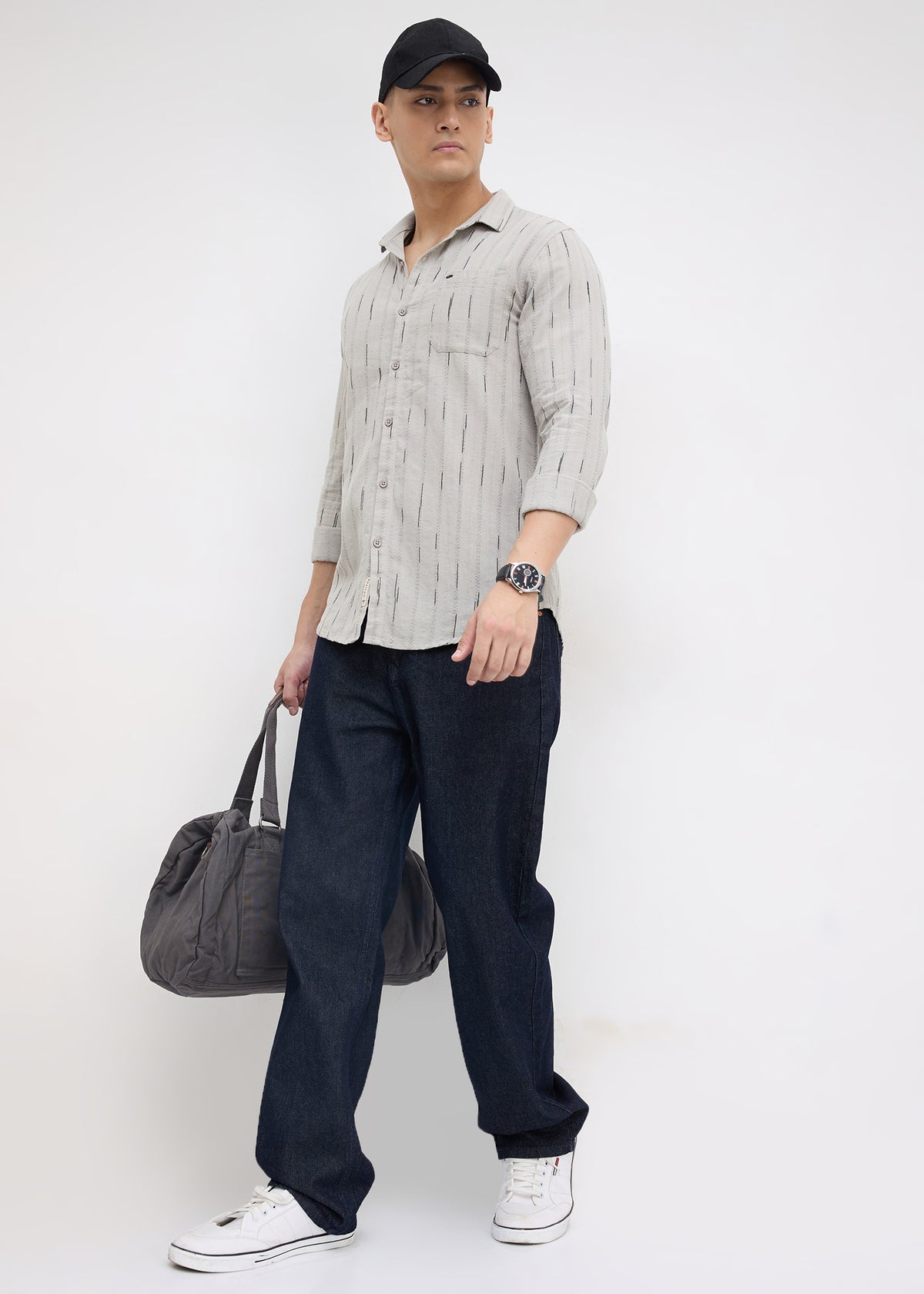 Qatar Full Sleeve Textured Shirt: Grey