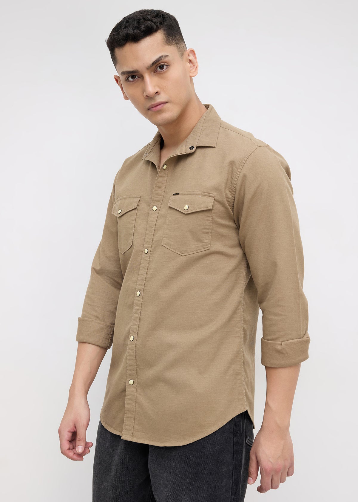 Whether Full Sleeve Shirt: Khaki