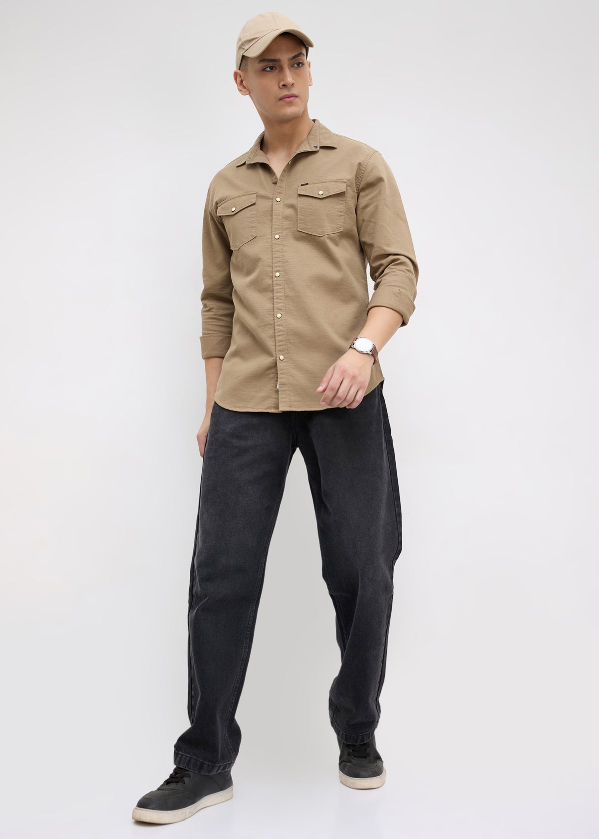 Whether Full Sleeve Shirt: Khaki