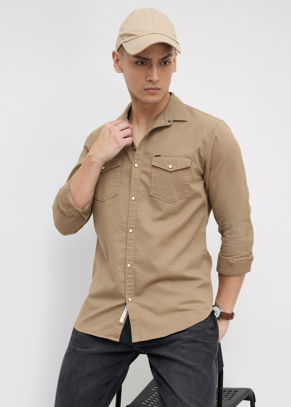 Whether Full Sleeve Shirt: Khaki