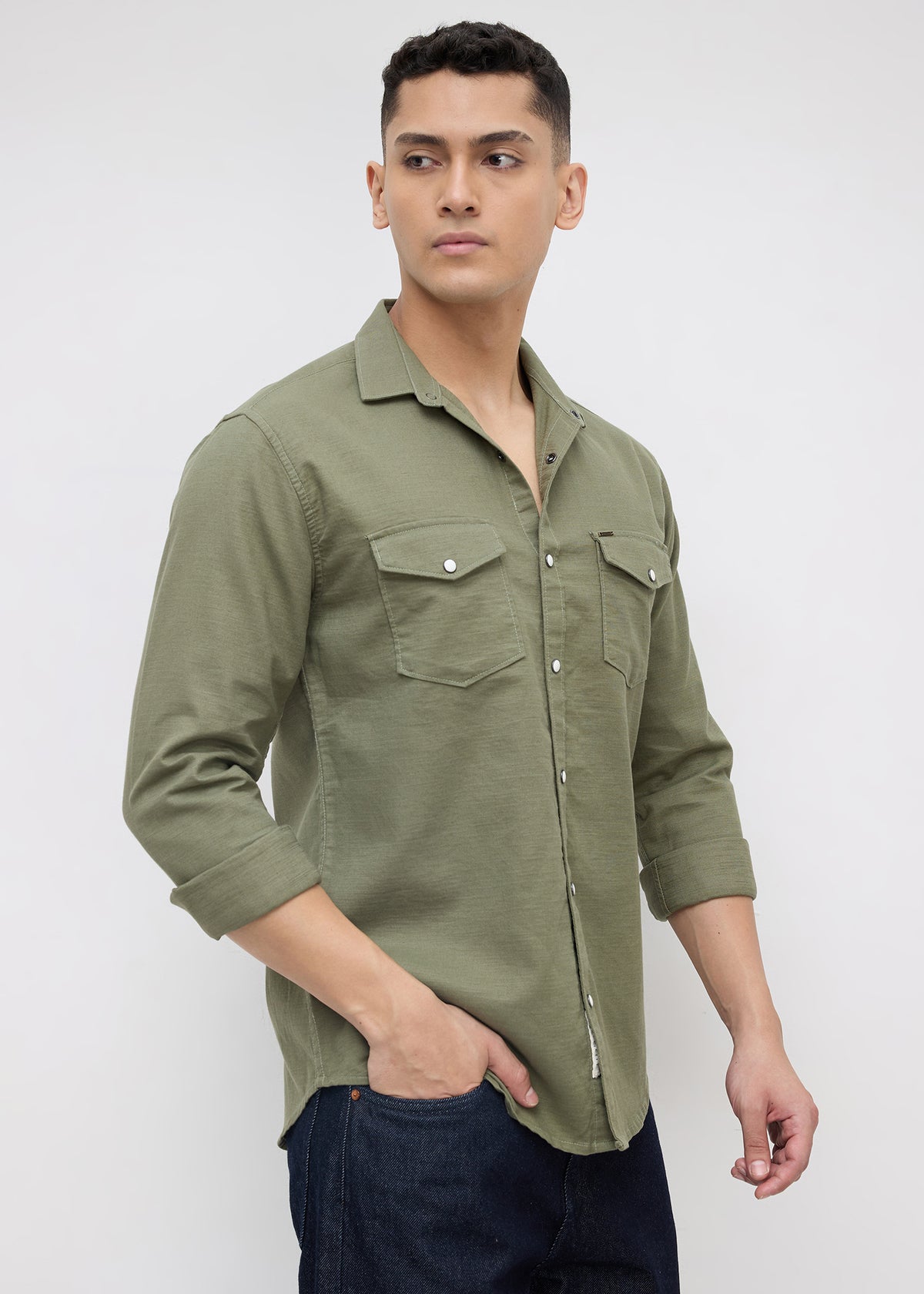 Whether Full Sleeve Shirt: Green