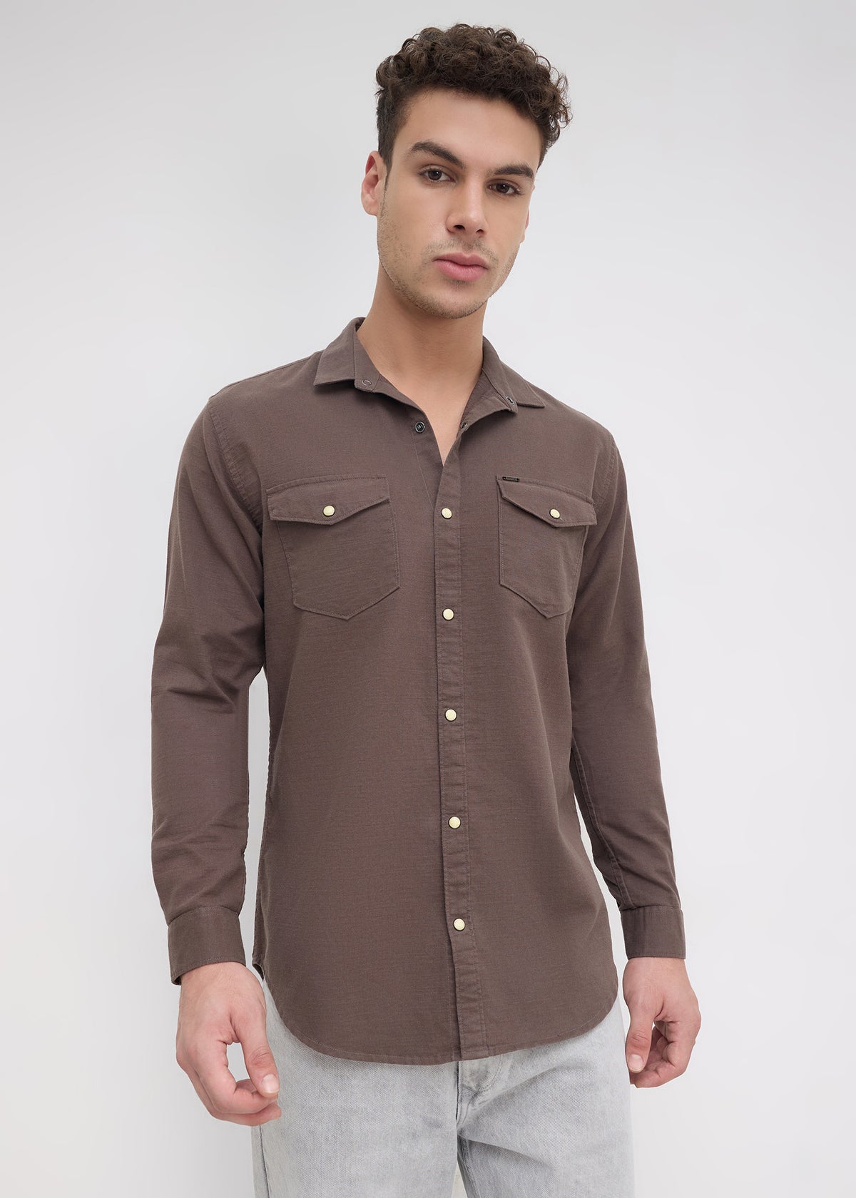 Whether Full Sleeve Shirt: Coffee