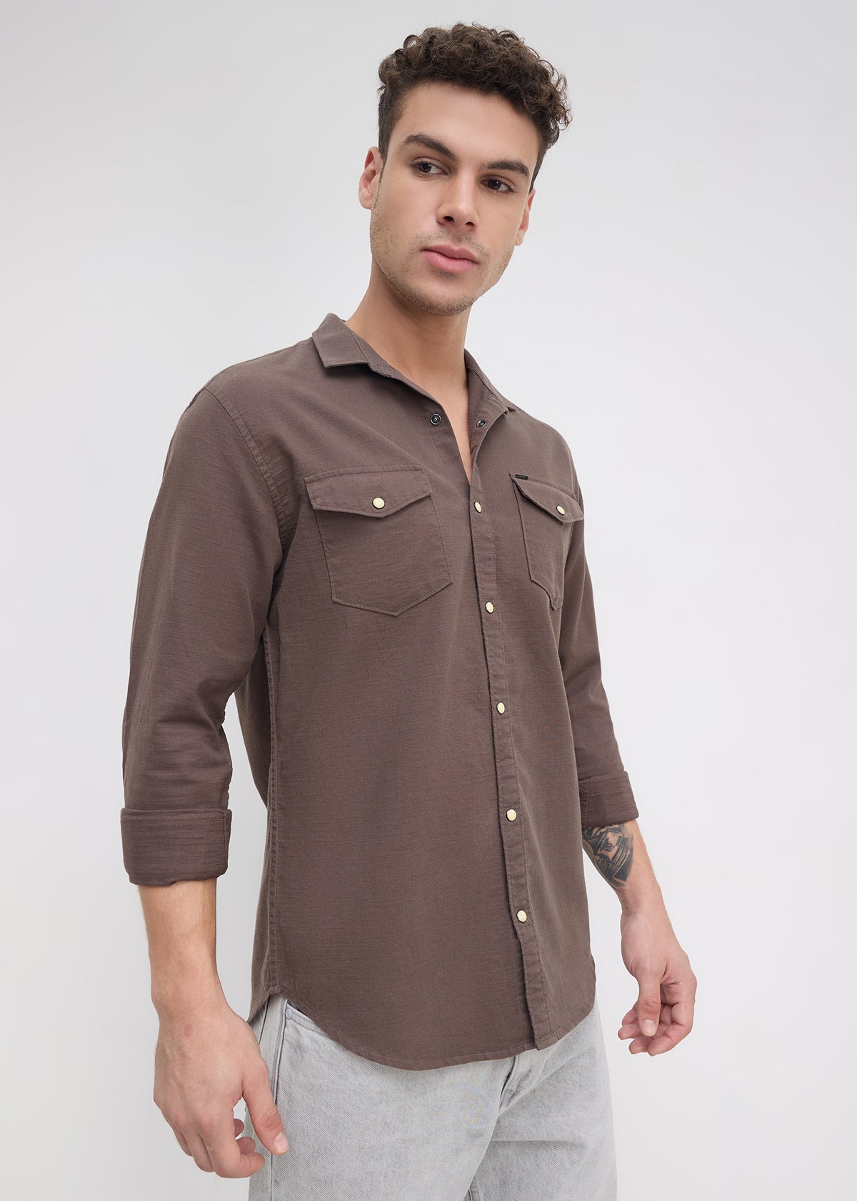 Whether Full Sleeve Shirt: Coffee