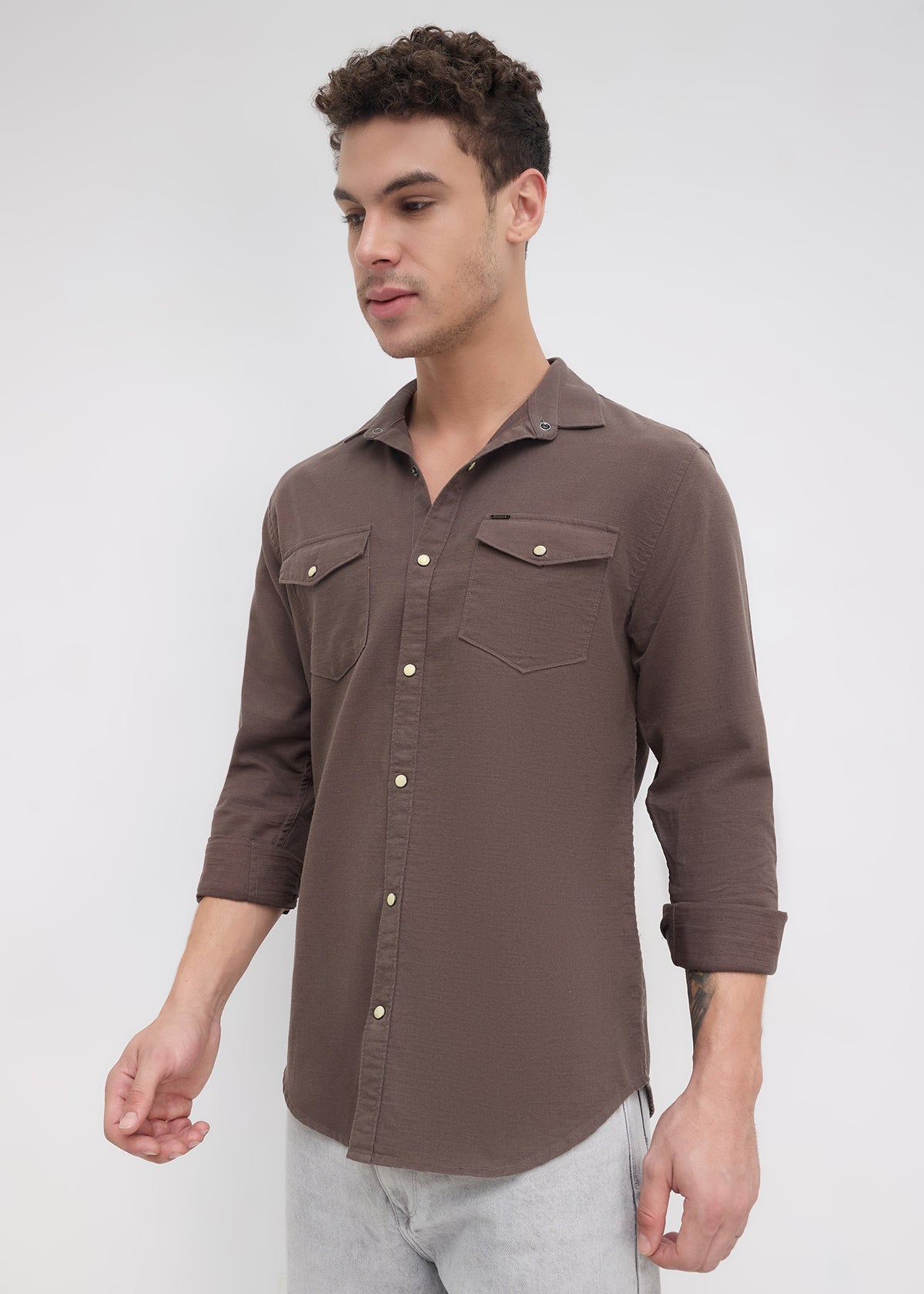 Whether Full Sleeve Shirt: Coffee