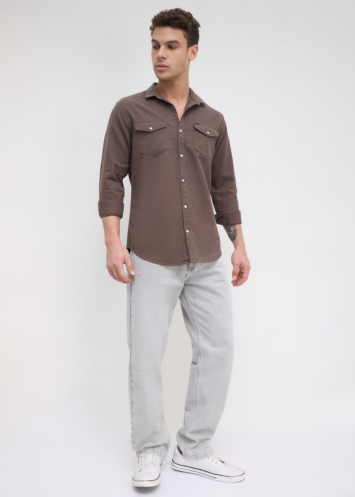 Whether Full Sleeve Shirt: Coffee