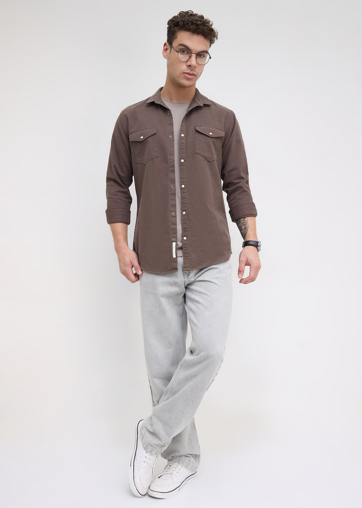 Whether Full Sleeve Shirt: Coffee