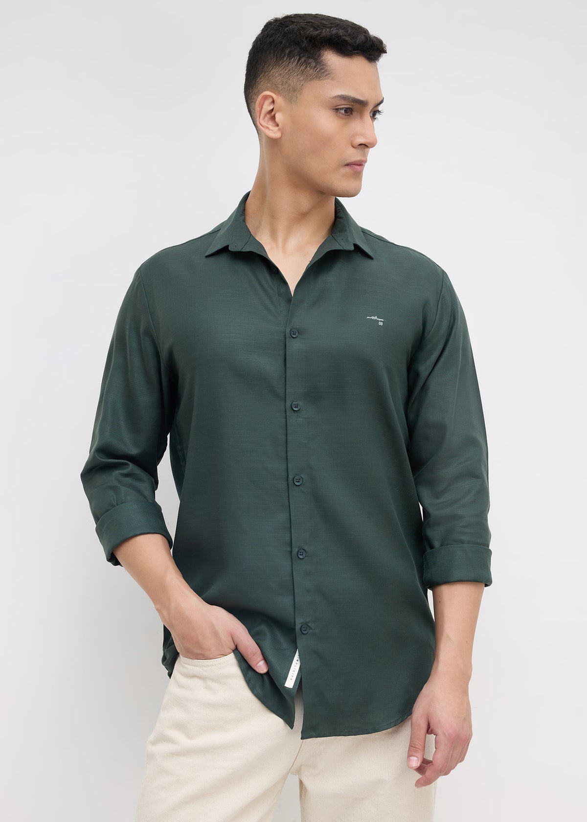 Theatre Solid Full Sleeve Shirt: Bottle Green