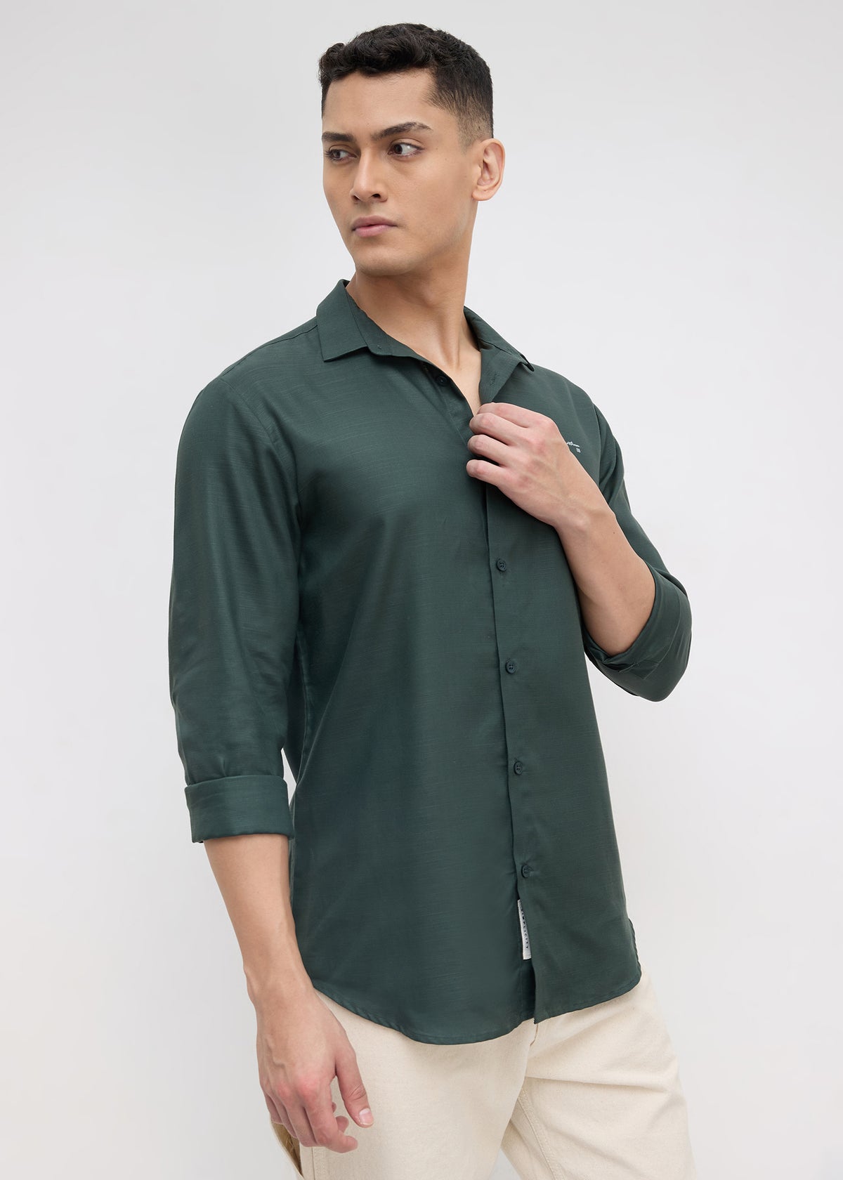 Theatre Solid Full Sleeve Shirt: Bottle Green
