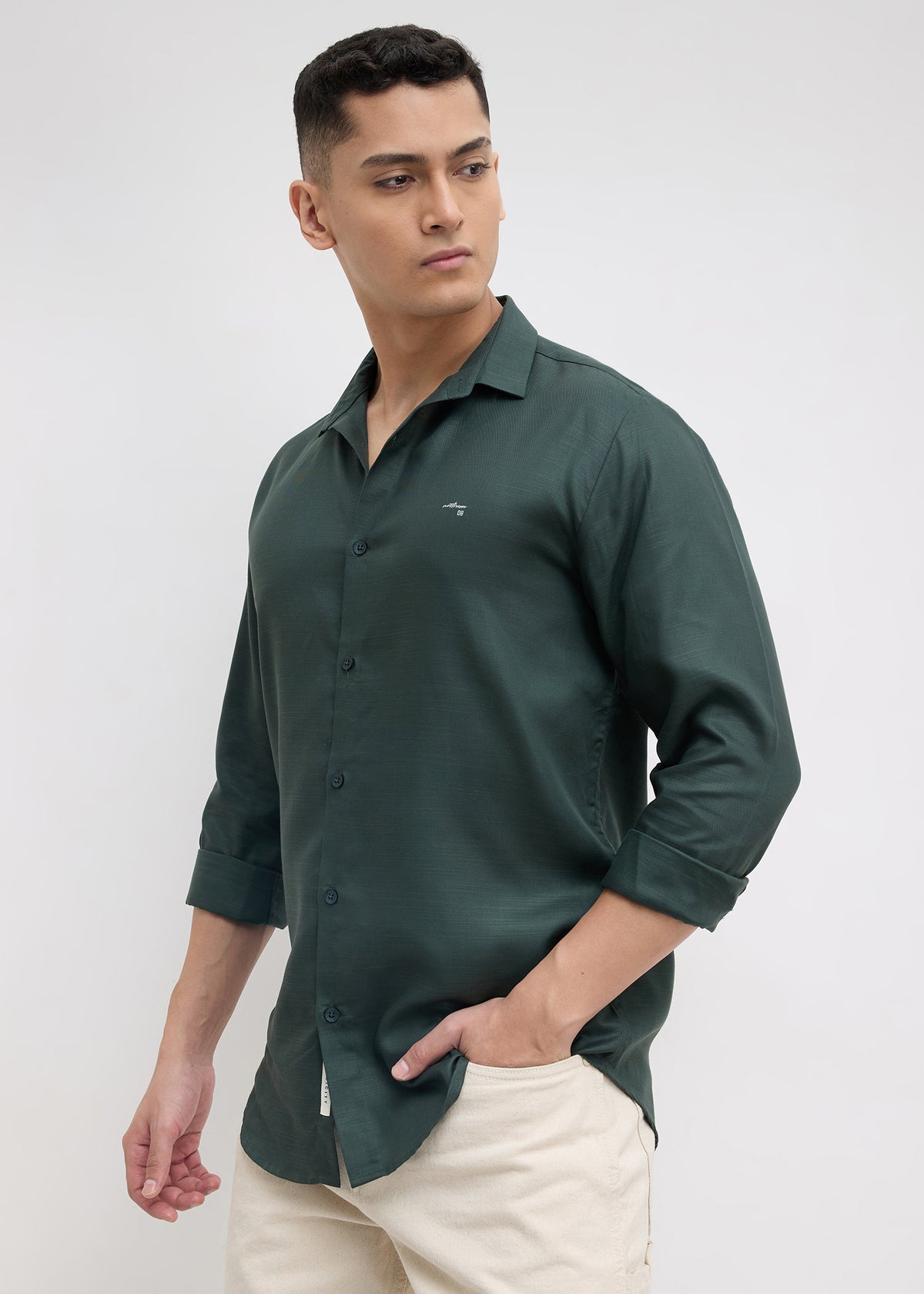 Theatre Solid Full Sleeve Shirt: Bottle Green