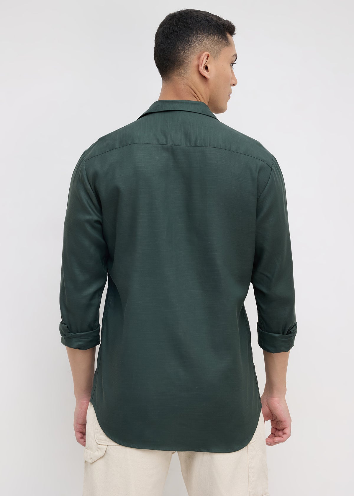 Theatre Solid Full Sleeve Shirt: Bottle Green