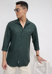 Theatre Solid Full Sleeve Shirt: Bottle Green