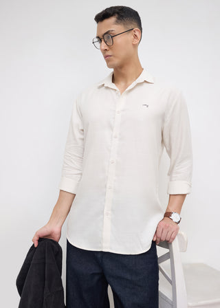 Theatre Solid Full Sleeve Shirt: Cream