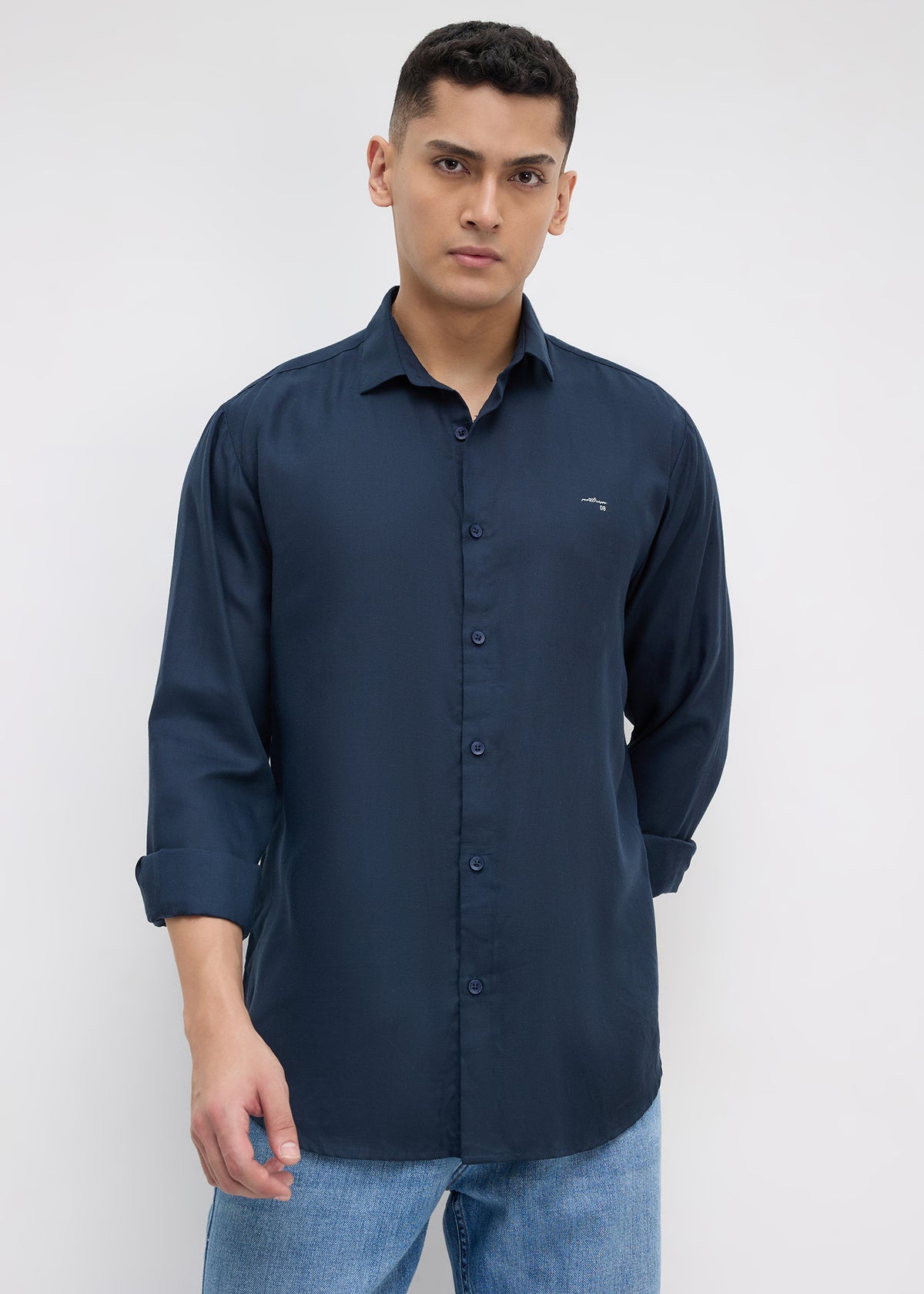 Theatre Solid Full Sleeve Shirt: Navy