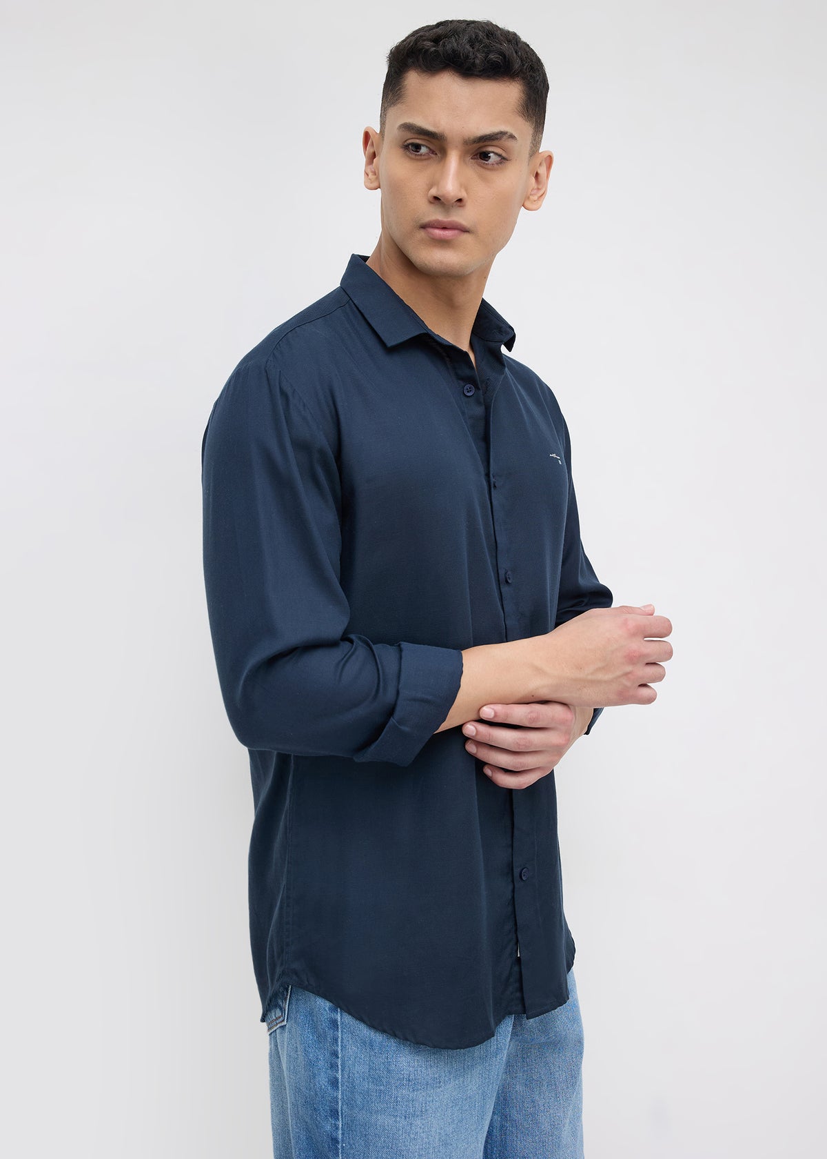 Theatre Solid Full Sleeve Shirt: Navy