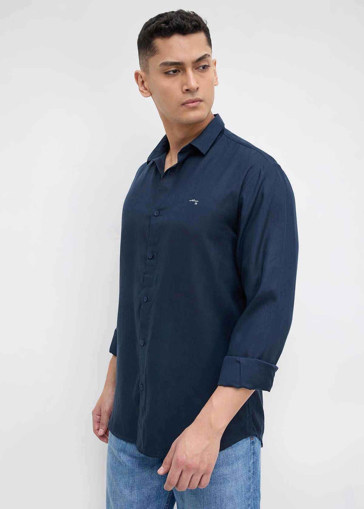 Theatre Solid Full Sleeve Shirt: Navy
