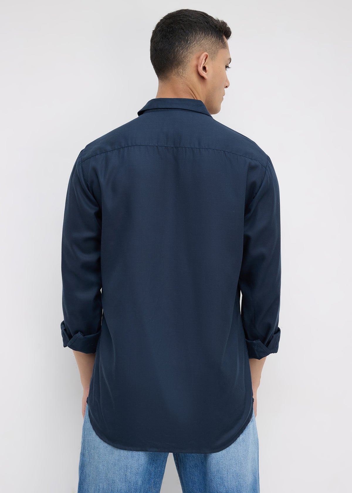 Theatre Solid Full Sleeve Shirt: Navy