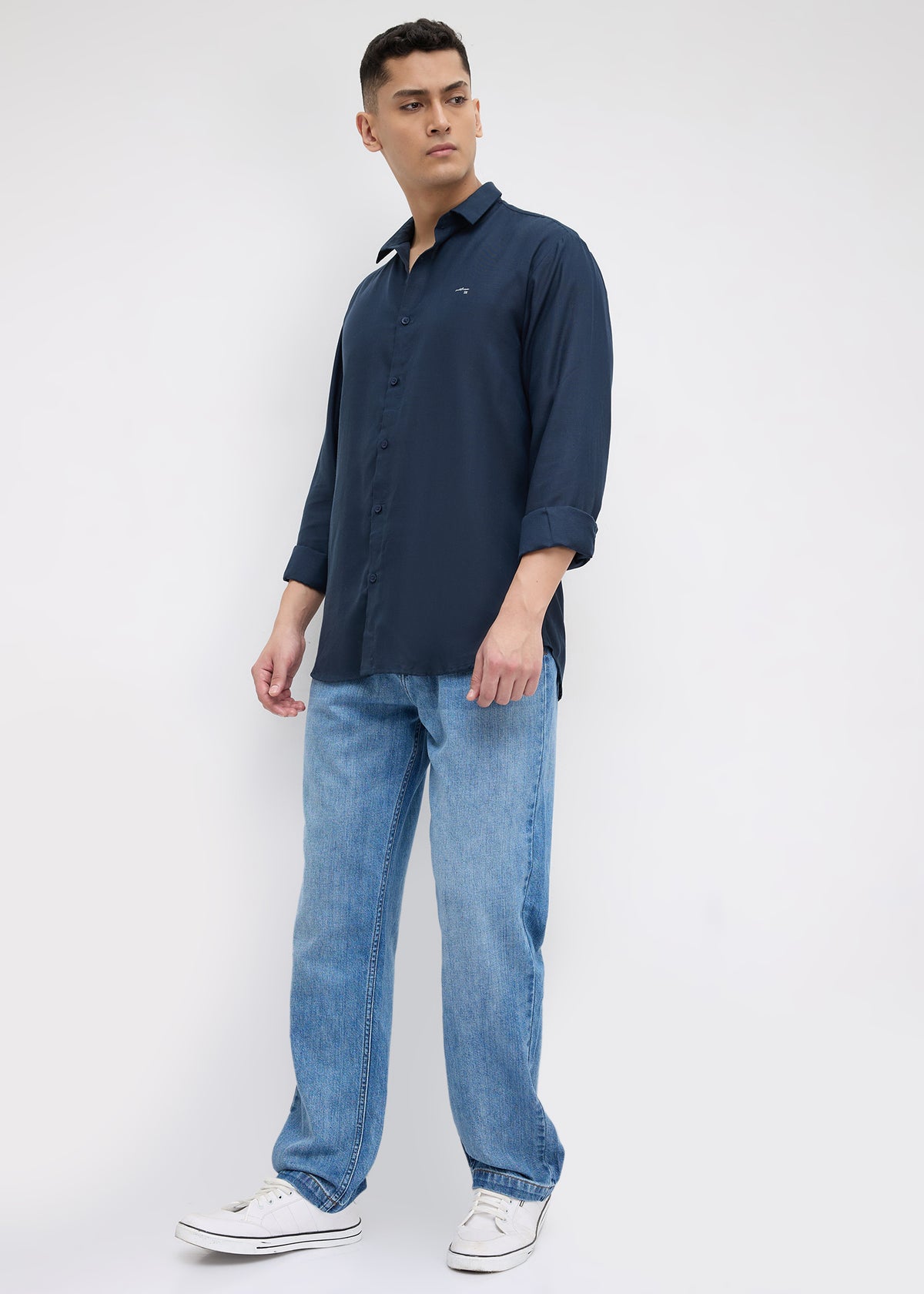 Theatre Solid Full Sleeve Shirt: Navy