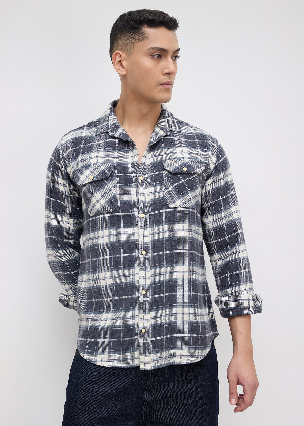 Chroming Checked Casual Shirt: Dark Grey