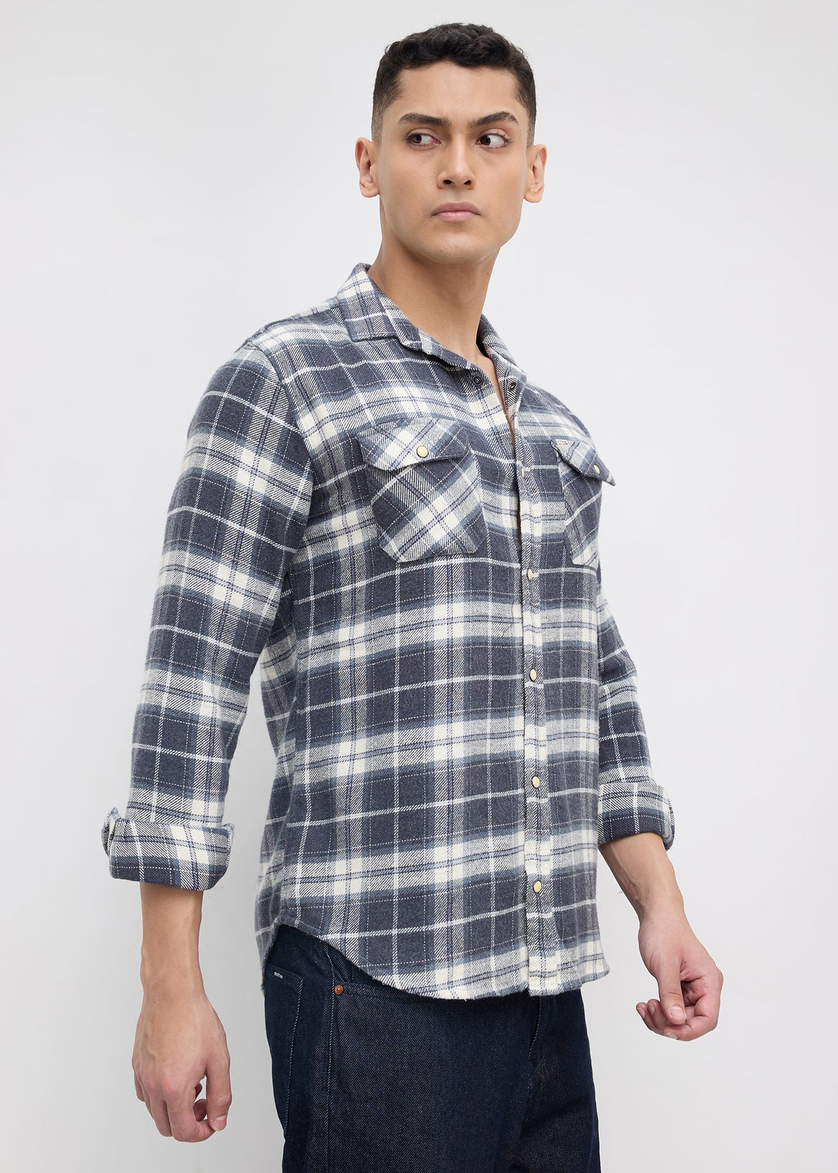 Chroming Checked Casual Shirt: Dark Grey