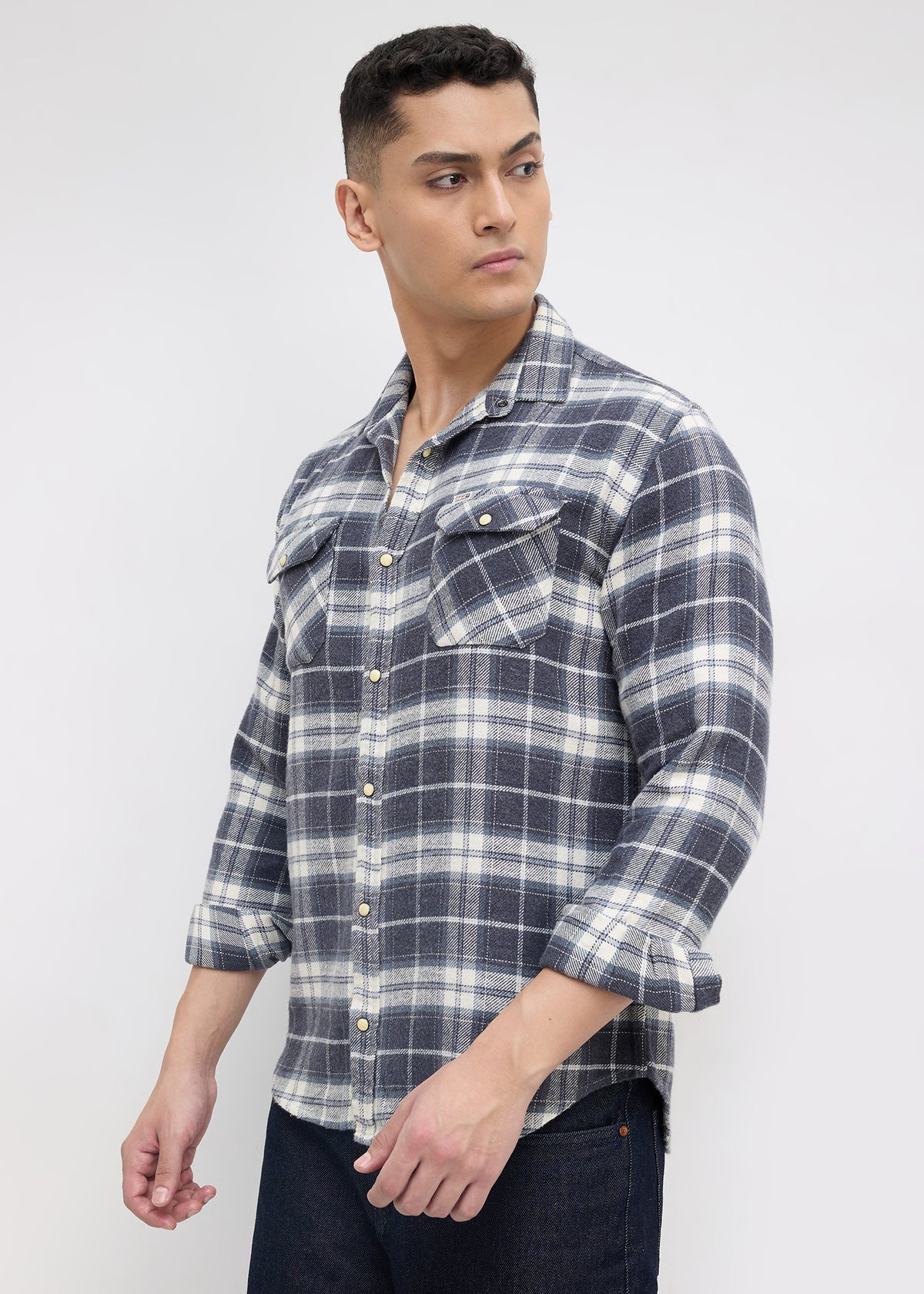 Chroming Checked Casual Shirt: Dark Grey