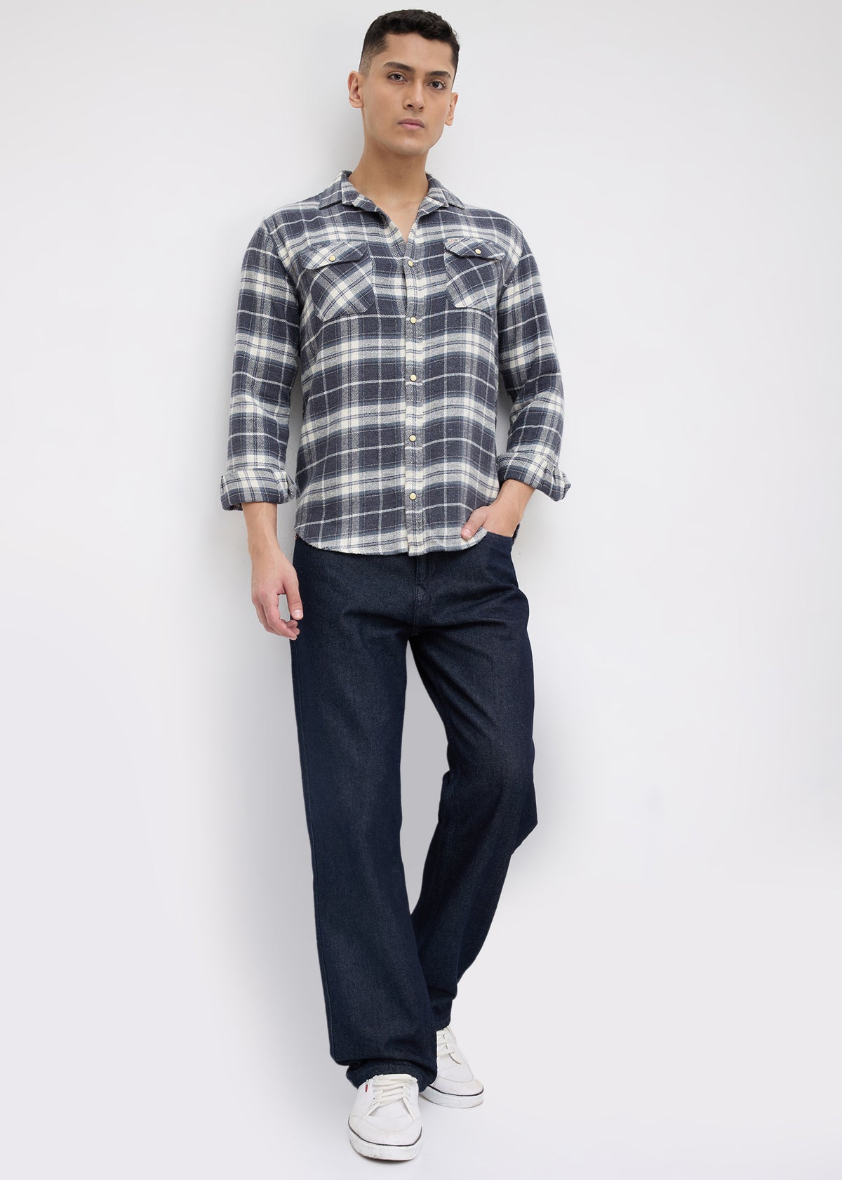Chroming Checked Casual Shirt: Dark Grey