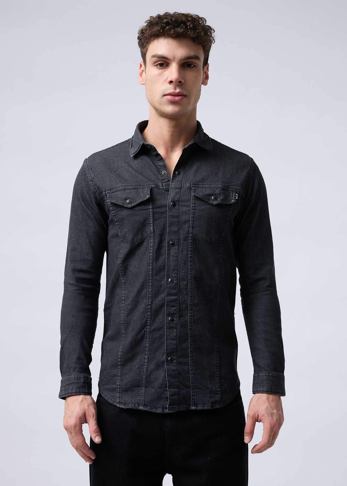 Harare Washed Denim Shirt: Black