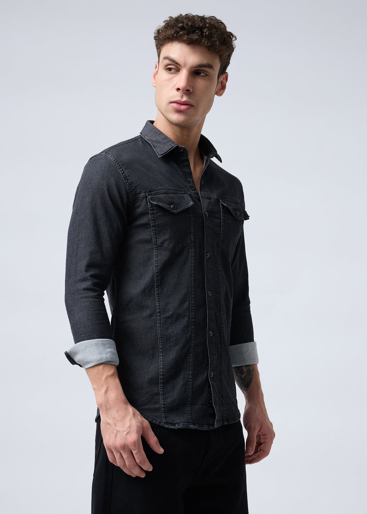 Harare Washed Denim Shirt: Black