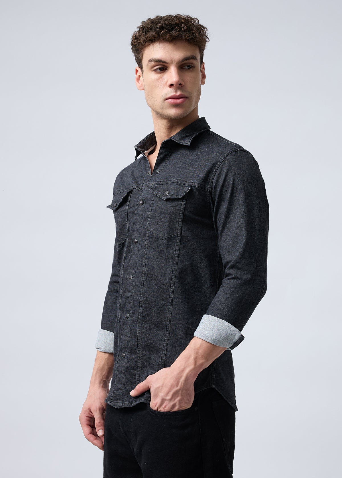 Harare Washed Denim Shirt: Black