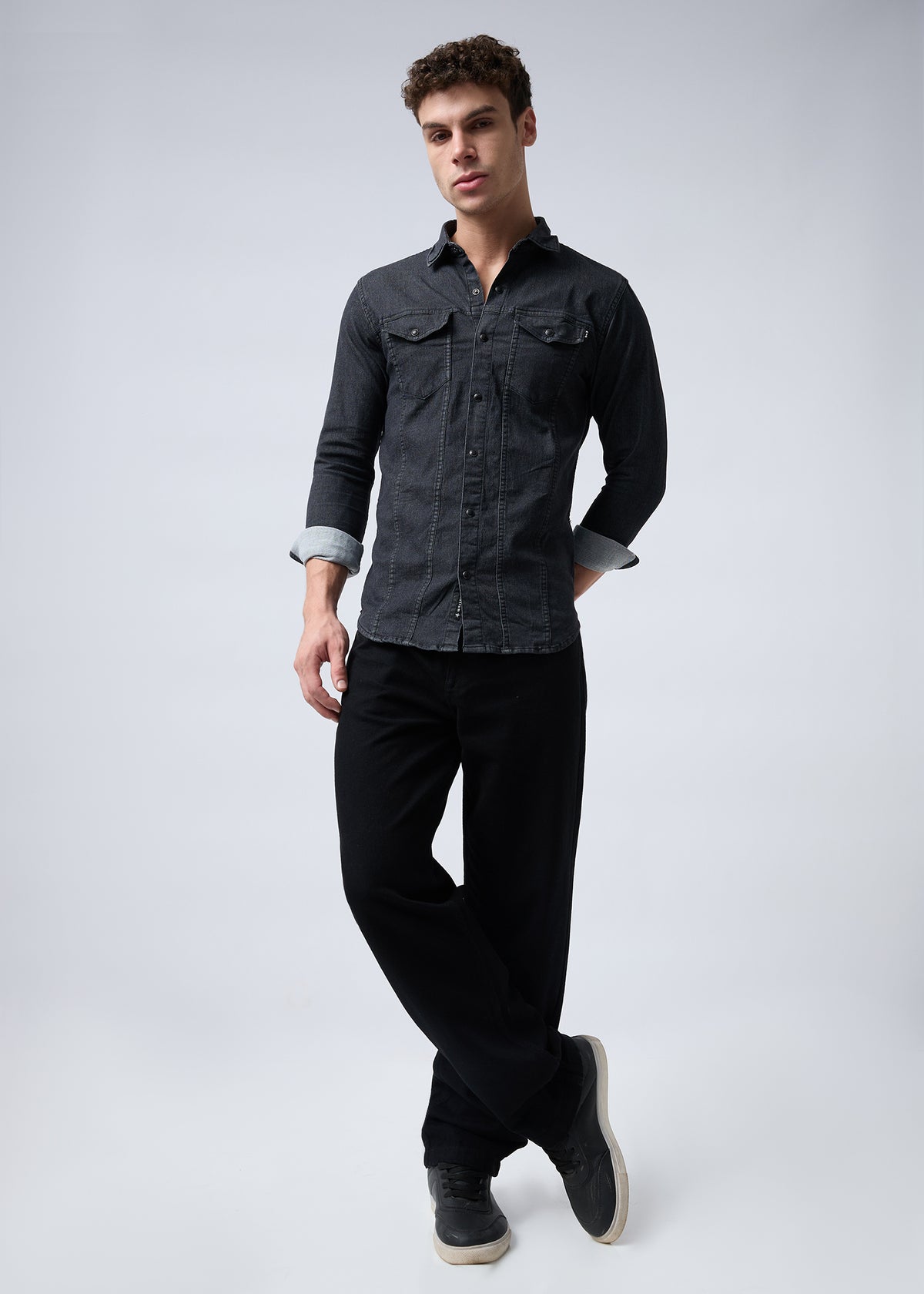 Harare Washed Denim Shirt: Black