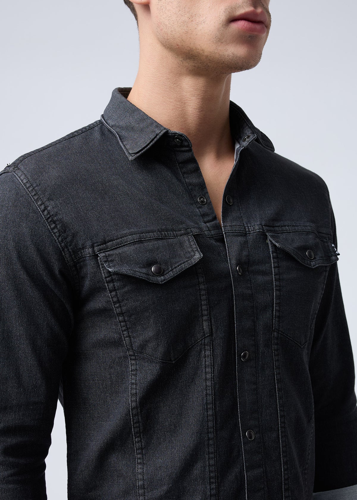 Harare Washed Denim Shirt: Black